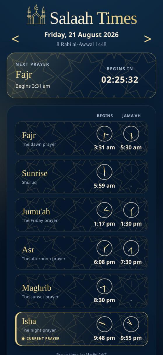 Salah Times in a mobile browser