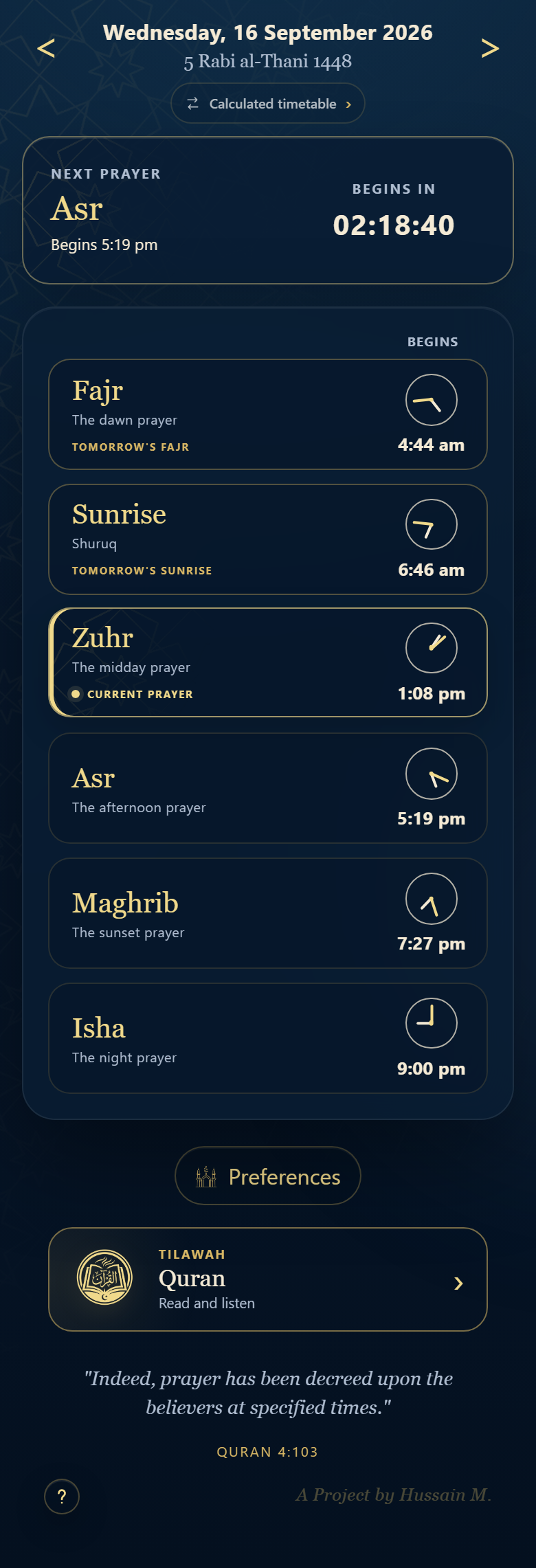 Salah Times in a mobile browser