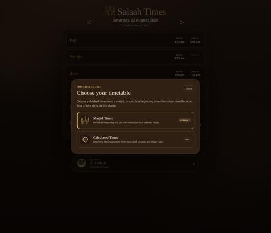 Timetable source chooser on desktop