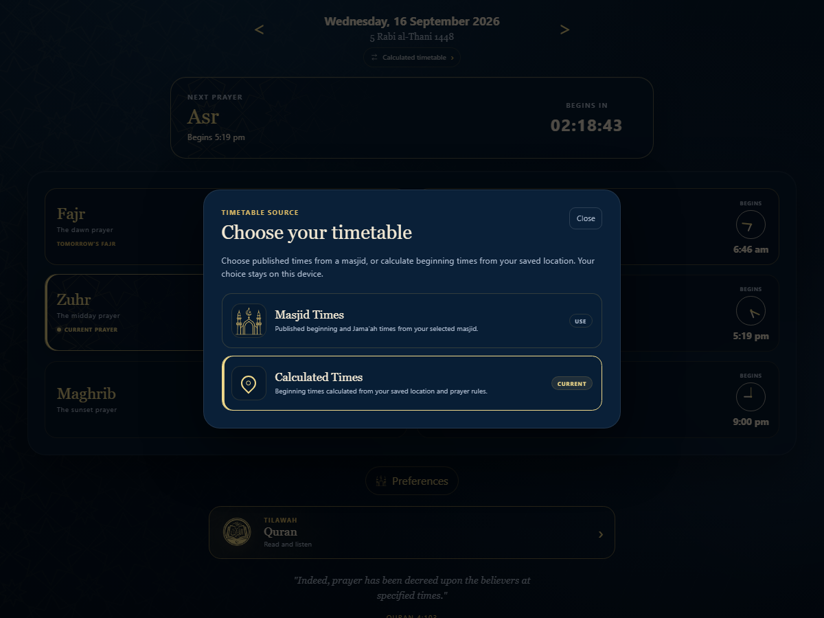 Timetable source chooser on desktop