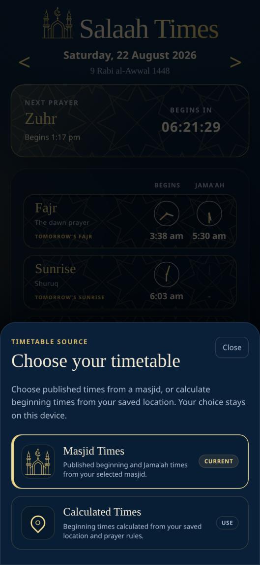 Timetable source chooser as a mobile bottom sheet