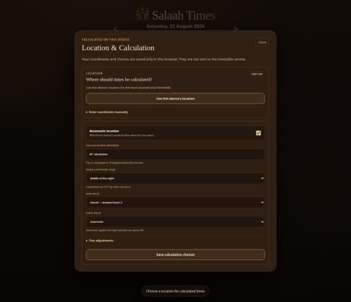 Calculated times setup on desktop