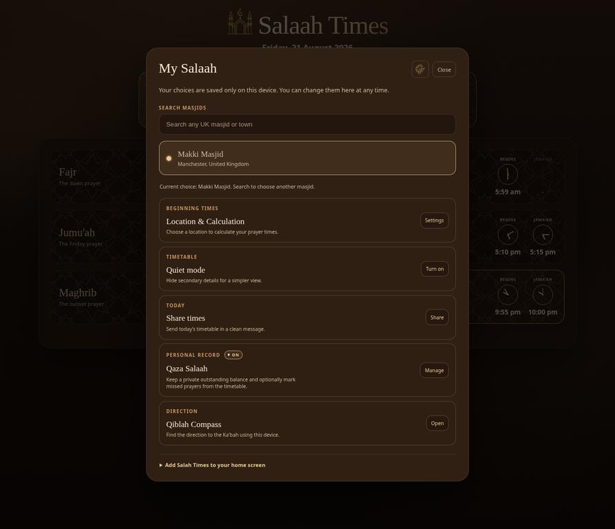 My Salaah settings hub