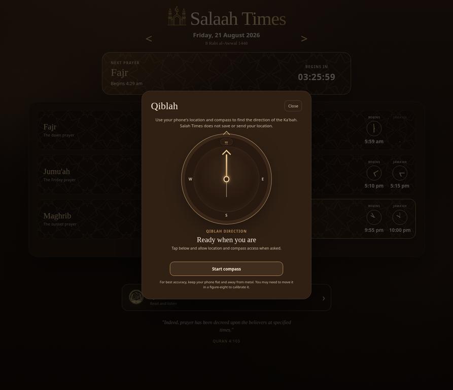 Qiblah Compass permission screen